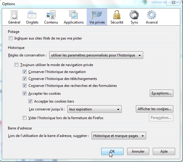 activer cookies mozilla firefox 4